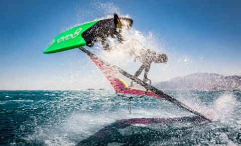 Off the shore of Egypt, Ivan Bugarev snapped a windsurfer mid-jump, during the Winderland Windsurf Challenge.