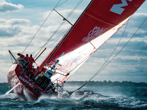 Peter La Fontaine took this shot of a Volvo Ocean 65 passing through Port Phillip Bay Heads, Australia, while competing in the around-the-world yacht race. "This photo reveals the immense power in these incredible racing yachts," says La Fontaine.