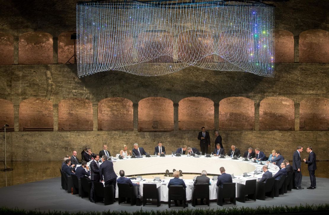 Participants of the EU Informal Summit of Heads of State or Government attend a dinner at the Felsenreitschule in Salzburg, Austria, on September 19, 2018.
