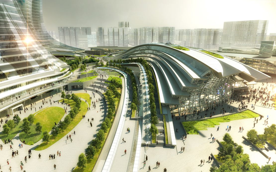 The station is located north of the West Kowloon Cultural District.