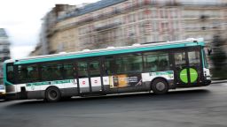 This picture taken on January 17, 2010 shows a public transport bus driving in Paris.    AFP PHOTO LOIC VENANCE (Photo credit should read LOIC VENANCE/AFP/Getty Images)