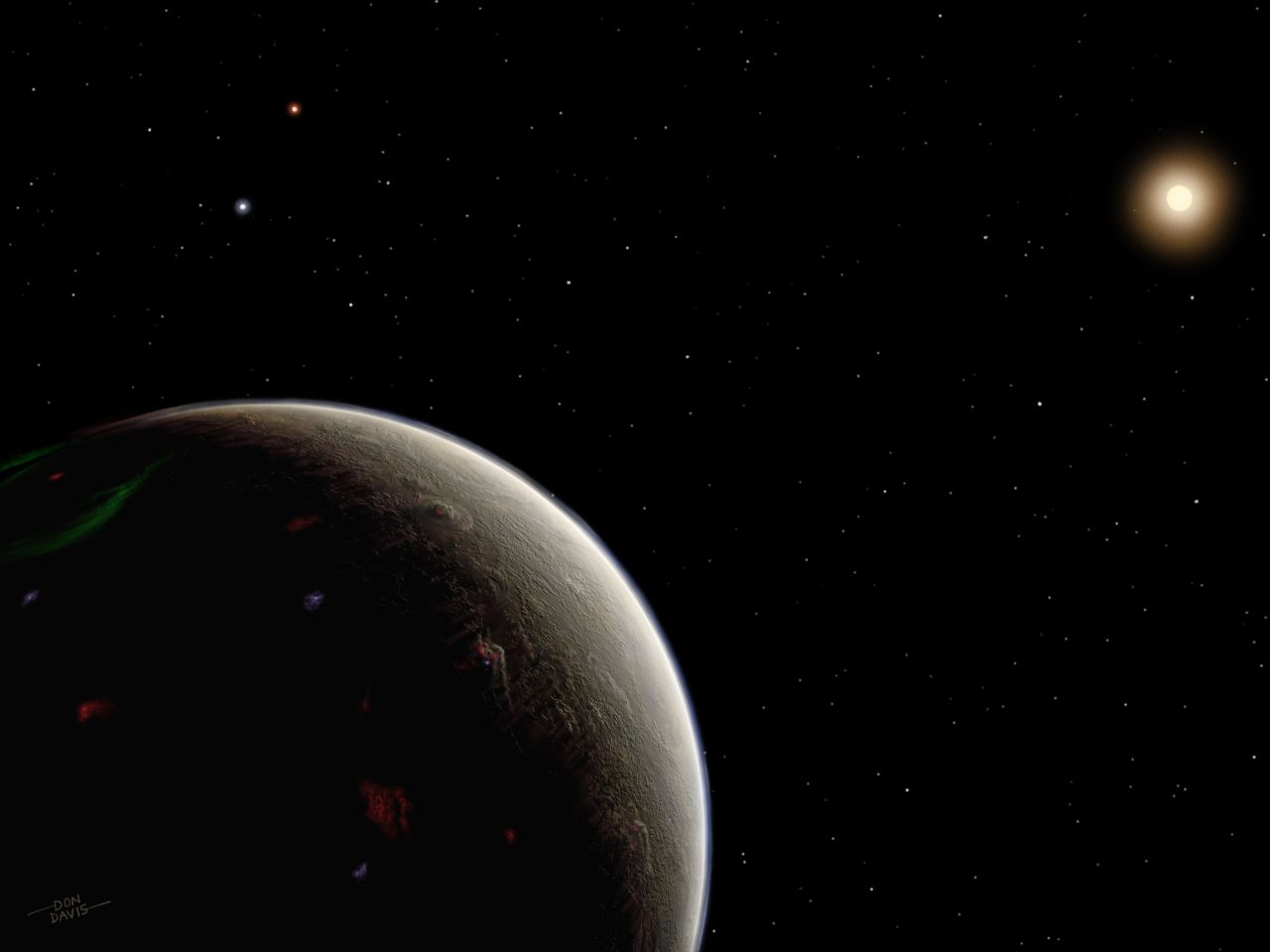 An artist's illustration of what the super-Earth found around the orange-hued star HD 26965 (also known as 40 Eridani A) might look like. The recently discovered exoplanet is being compared to the fictional planet of Vulcan because Star Trek creator Gene Roddenberry said the star was the ideal candidate to host Vulcan, Mr. Spock's home world.