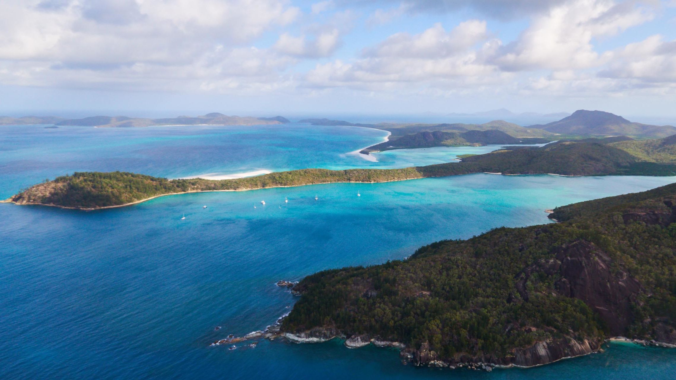 Aerial view of the Whitsunday Islands in northeastern Australia.