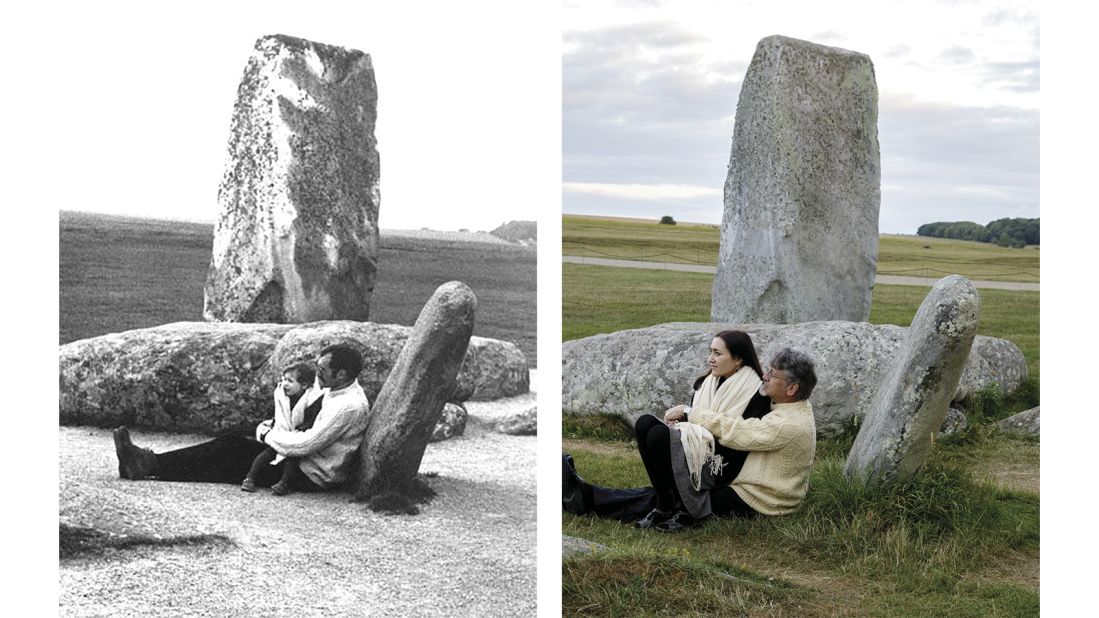 <strong>Then-and-now: </strong>American Taney Roniger was only three years old in the first Stonehenge photograph, taken in 1971. Her mother photographed Roniger with her dad, who was stationed with the US army in Belgium. Roniger returned in 2018 with her husband, who wore the same sweater that her father did in the original. "It felt like my parents were with me," she says.