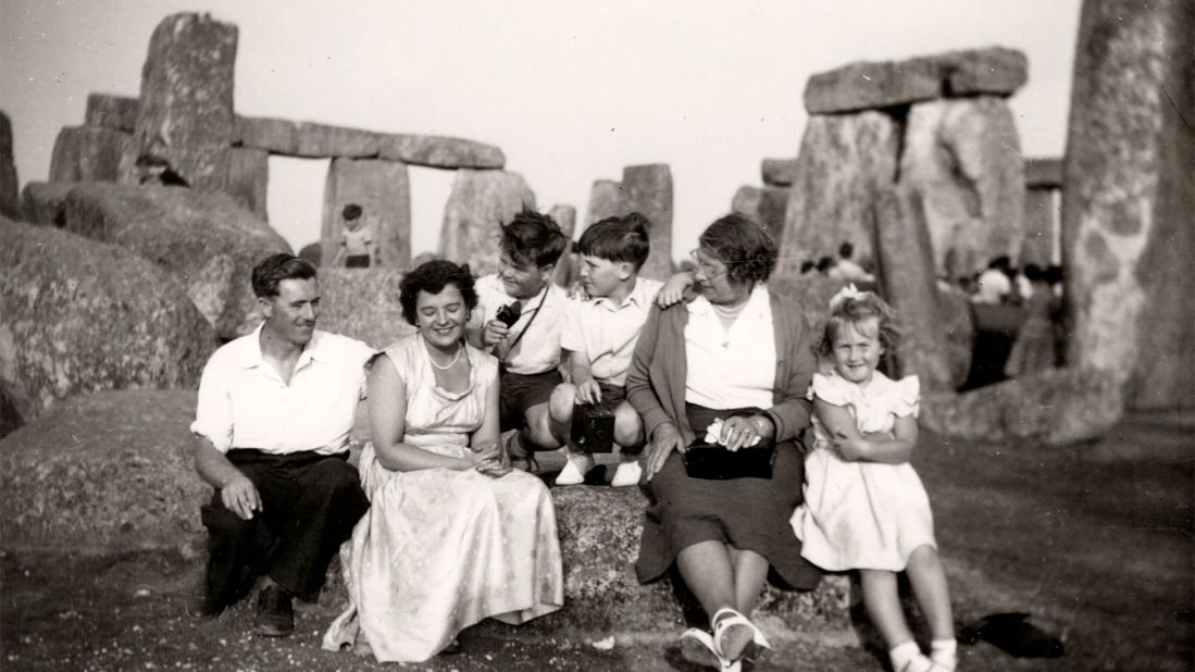 <strong>Stone stopover:</strong> The oldest photograph that's been recreated is courtesy of Rowland Allen and it dates back to 1955. "Every August, from when I was two to about fifteen, my family would stop at Stonehenge on our way to Cornwall," he says. "We'd sit down, get a flask out, have a picnic and muck about."