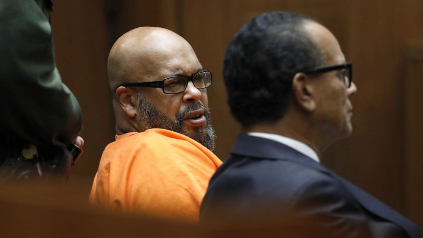 epa07036169 A handout photo made available by the Los Angeles Times shows Marion 'Suge' Knight (L), with attorney Albert DeBlanc (R), as he pleads no contest to voluntary manslaughter in Los Angeles Superior Court, in Los Angeles, California, USA, 20 September 2018. The plea deal calls for Knight, 53, to serve 28 years in state prison.  EPA/GARY CORONADO / LOS ANGELES TIMES / HANDOUT  HANDOUT EDITORIAL USE ONLY/NO SALES