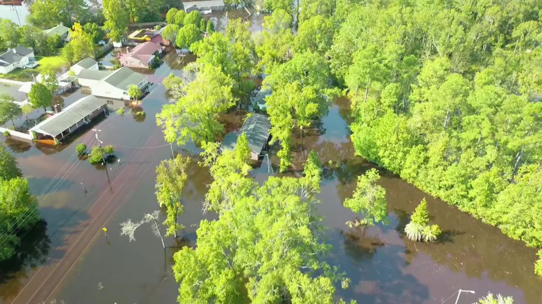 Buildings stand in floodwater on Friday, September 21, 2019, in Conway, South Carolina.