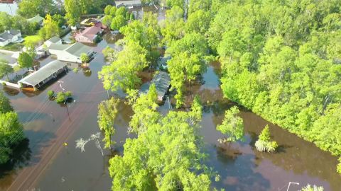 This aerial photograph shows flooding in Conway, South Carolina, on Friday, September 21, 2018.