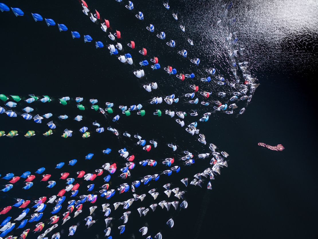 S?ren Hese won in 2017 with this photo taken from a drone during the German 505 championships.