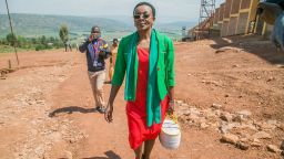 Rwandan opposition leader Victoire Ingabire leaves Nyarugenge prison on early release on September 15, 2018. 2,140 other prisoners were also released on a presidential pardon.