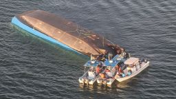 An aerial image shows the capsized ferry MV Nyerere which killed 131 people in Lake Victoria, Tanzania, on September 21, 2018. - Tanzanian President John Magufuli on September 21 ordered the arrest of the management of a ferry that capsized in Lake Victoria, as the death toll climbed to 131 and rescue workers pressed on with the search to find scores more people feared drowned. (Photo by Stringer / AFP)STRINGER/AFP/Getty Images