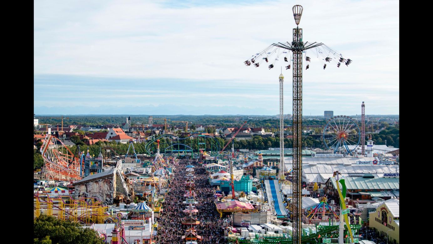 An aerial view shows the crowd at Oktoberfest on September 22.