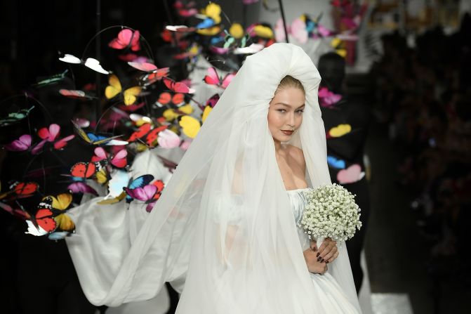 Moschino's sense of humor provided plenty of Instagram fodder. Gigi Hadid in a wedding dress surrounded by floating butterflies was a particular hit.   