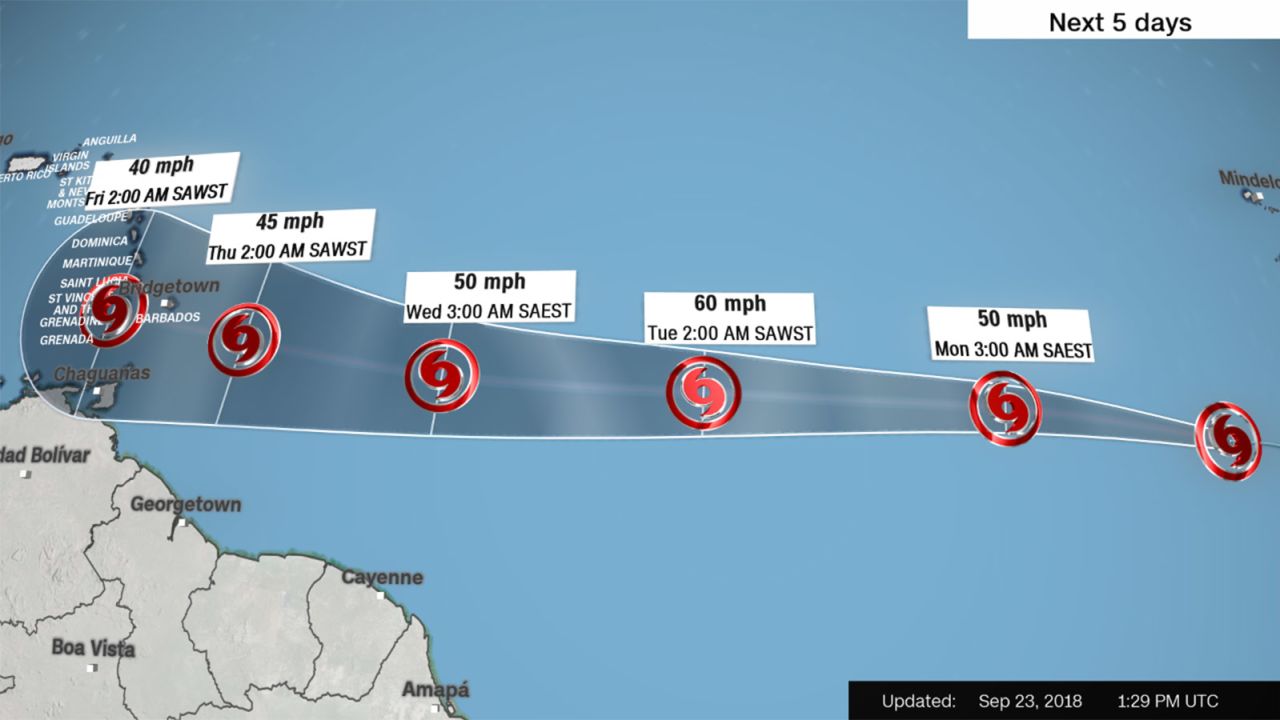 Forecast track for Tropical Storm Kirk.
