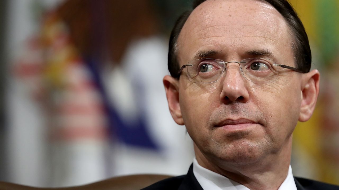 WASHINGTON, DC - JULY 30: Deputy Attorney General Rod Rosenstein attends the Religious Liberty Summit at the Department of Justice July 30, 2018 in Washington, DC. Rosenstein has recently been cited by the House Freedom caucus as a potential impeachment target for allegedly not releasing documents requested by members of Congress. (Photo by Win McNamee/Getty Images)