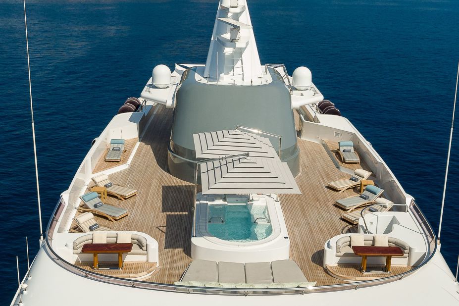The yacht boasts a private owner's deck, master suite with terrace, cinema and private saloon. 