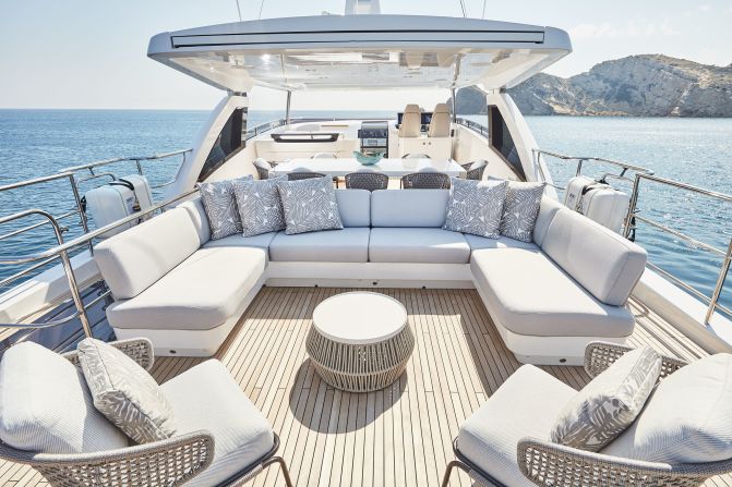 The interior of the 99ft boat has a modern look -- with soft furnishings and wenge gloss wood.