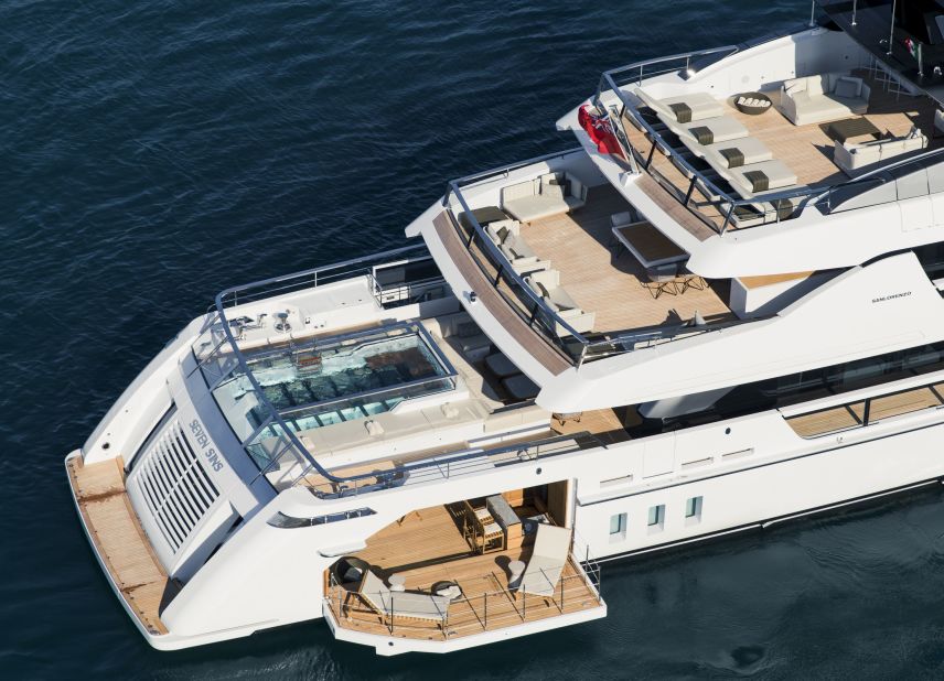 Sanlorenzo's 171ft superyacht Seven Sins which will be on show at the Monaco Yacht Show features a beach club and tender garage.
