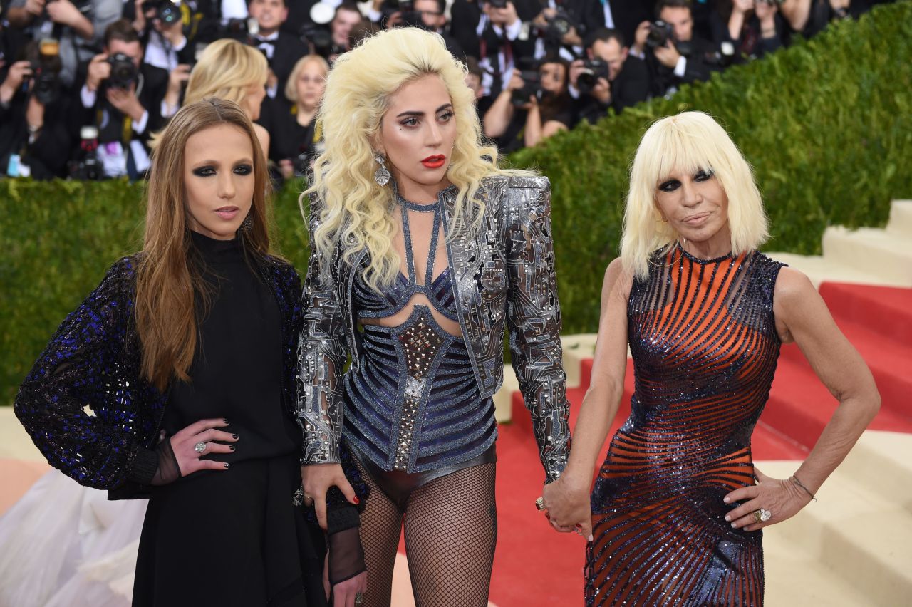 Allegra Versace Beck, Lady Gaga and Donatella Versace at the 2016 Met Gala.