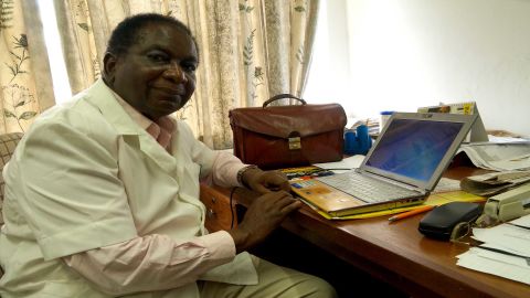 Gynecologist Dr. Mhango in his office at Queen Elizabeth Central Hospital in Blantyre.