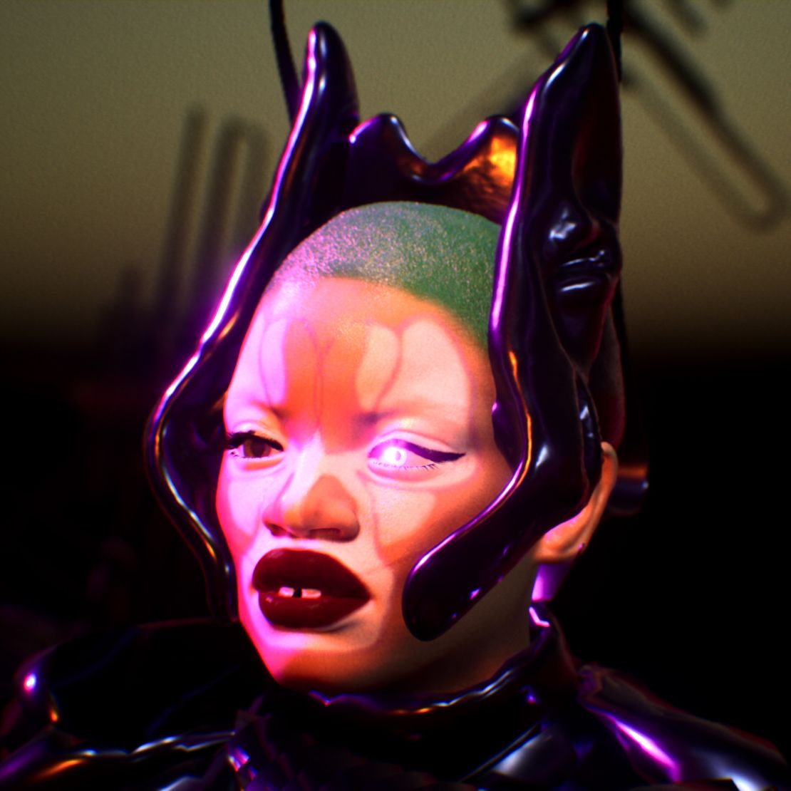 A still of Slick Woods for a Dazed Beauty video, with creative direction by Isamaya Ffrench and Ben Freeman, and animated by Rick Farin