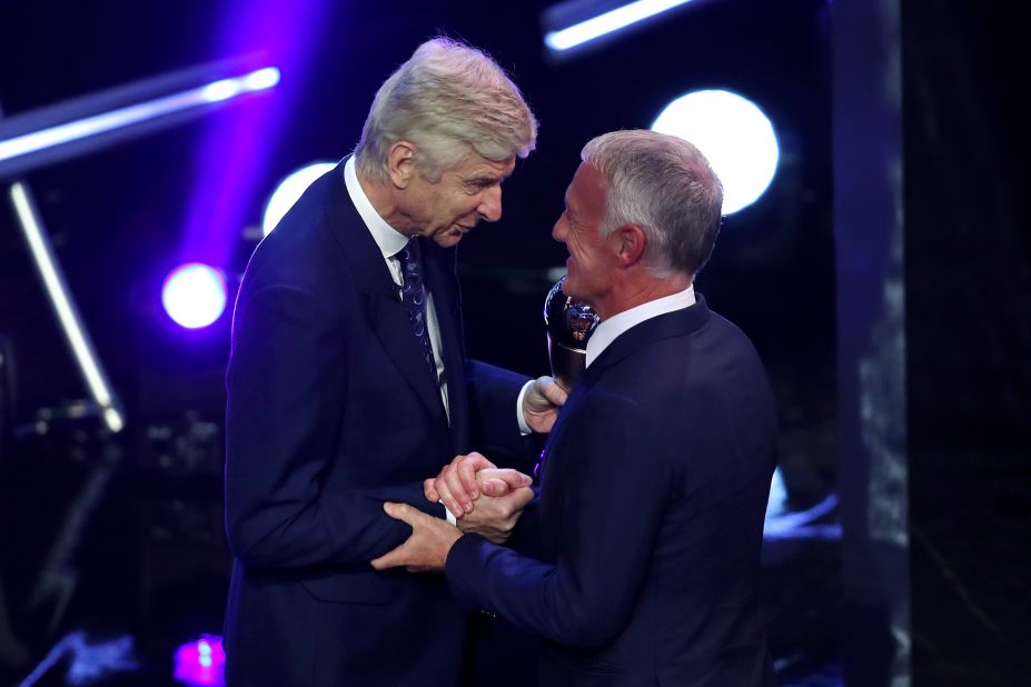 Former Arsenal Manager, Arsene Wenger presented Didier Deschamps the award for manager of the year. Deschamps led France to a World Cup win in July. 