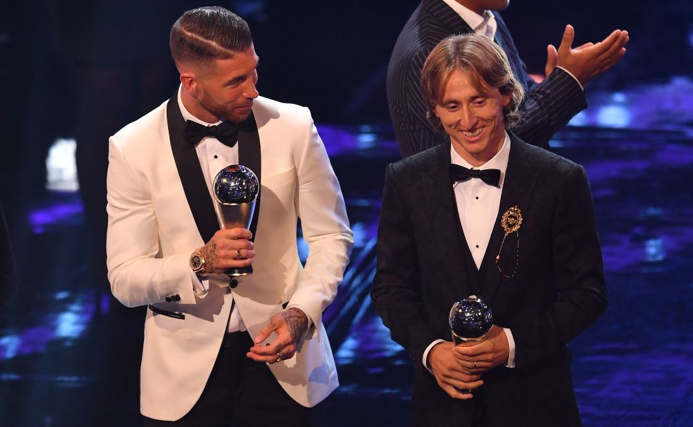 Modric was also part of the FIFPro World XI side, marking a global All-Star team for the year. His Real Madrid teammates Sergio Ramos (left) along with Cristiano Ronaldo and Marcelo were also named on the side. 