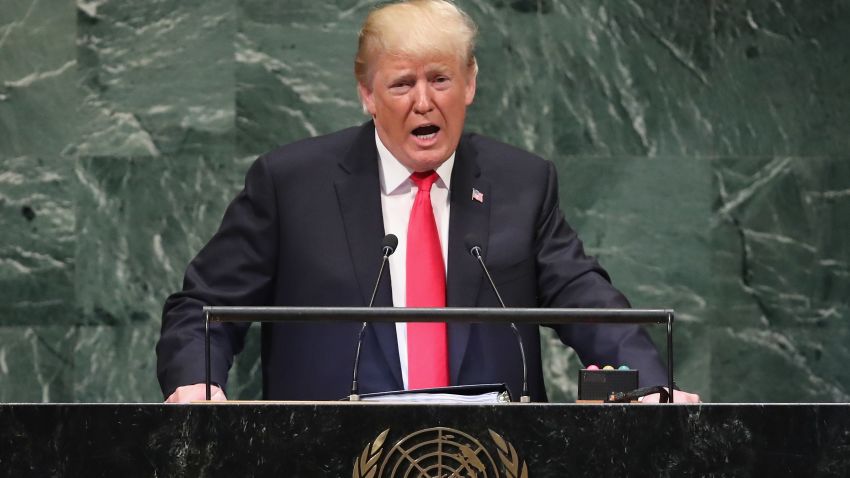 U.S. President Donald Trump addresses the United Nations General Assembly on September 25, 2018 in New York City. The United Nations General Assembly, or UNGA, is expected to attract 84 heads of state and 44 heads of government in New York City for a week of speeches, talks and high level diplomacy concerning global issues. New York City is under tight security for the annual event with dozens of road closures and thousands of security officers patrolling city streets and waterways.