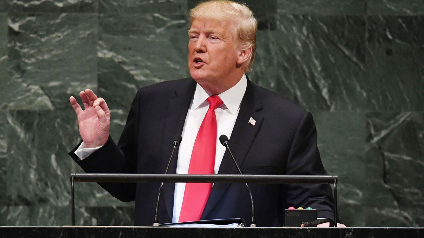 US President Donald Trump speaks during the General Debate of the 73rd session of the General Assembly at the United Nations in New York September 25, 2018. (Photo by TIMOTHY A. CLARY / AFP)        (Photo credit should read TIMOTHY A. CLARY/AFP/Getty Images)