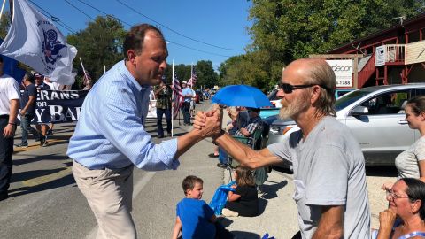 Rep. Andy Barr jogged between shaking hands and talking to supporters in the Powell County Parade.