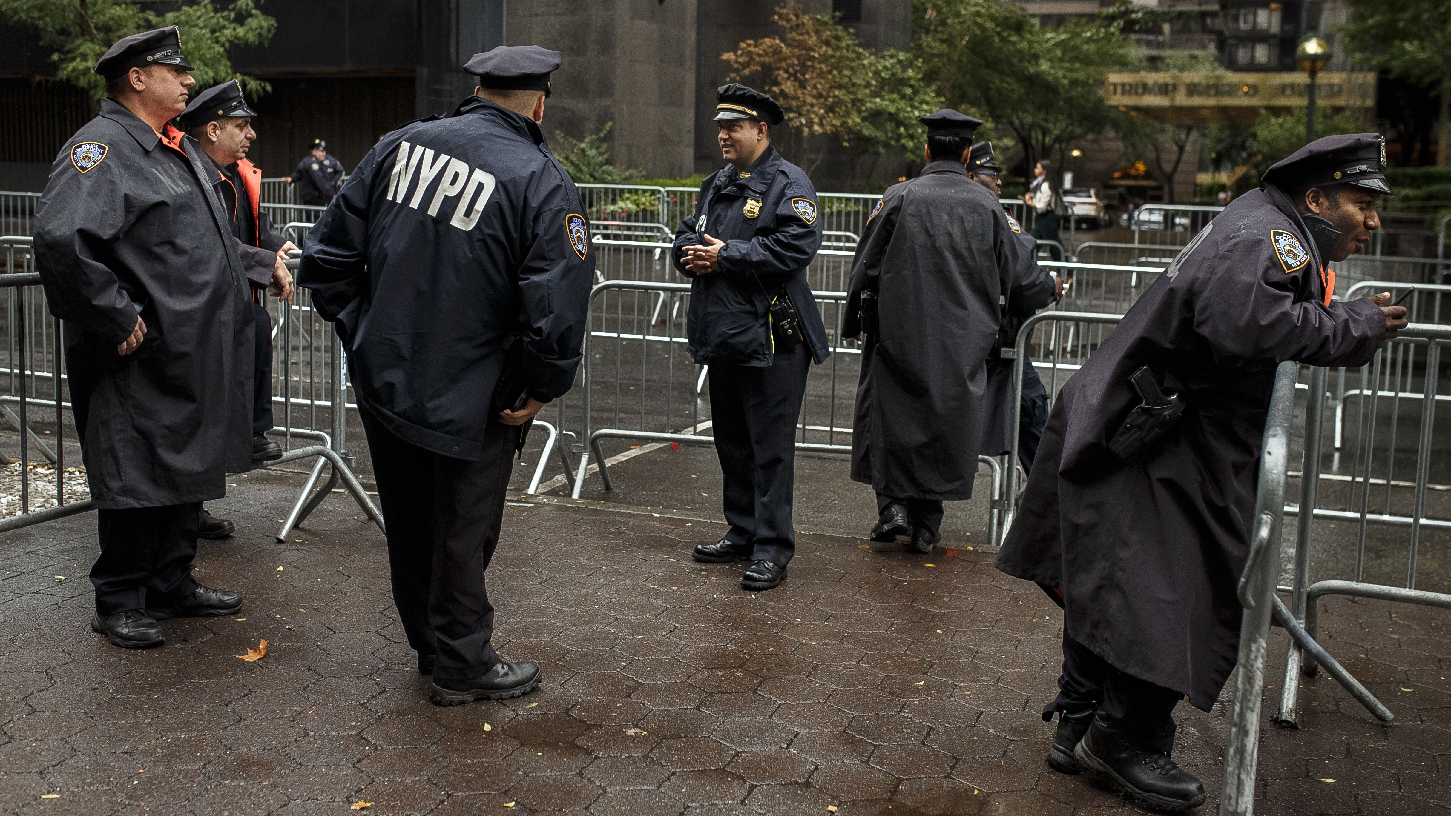 Police stand guard in front of UN headquarters on Tuesday.