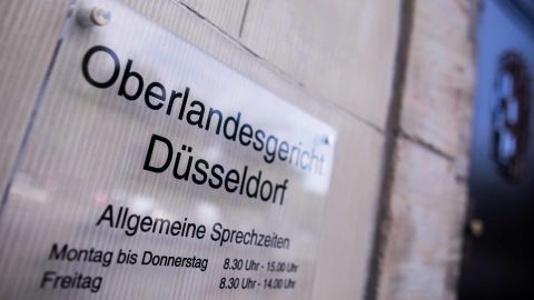 The entrance to the Regional Court in Düsseldorf, Germany, is seen in this file photo. 