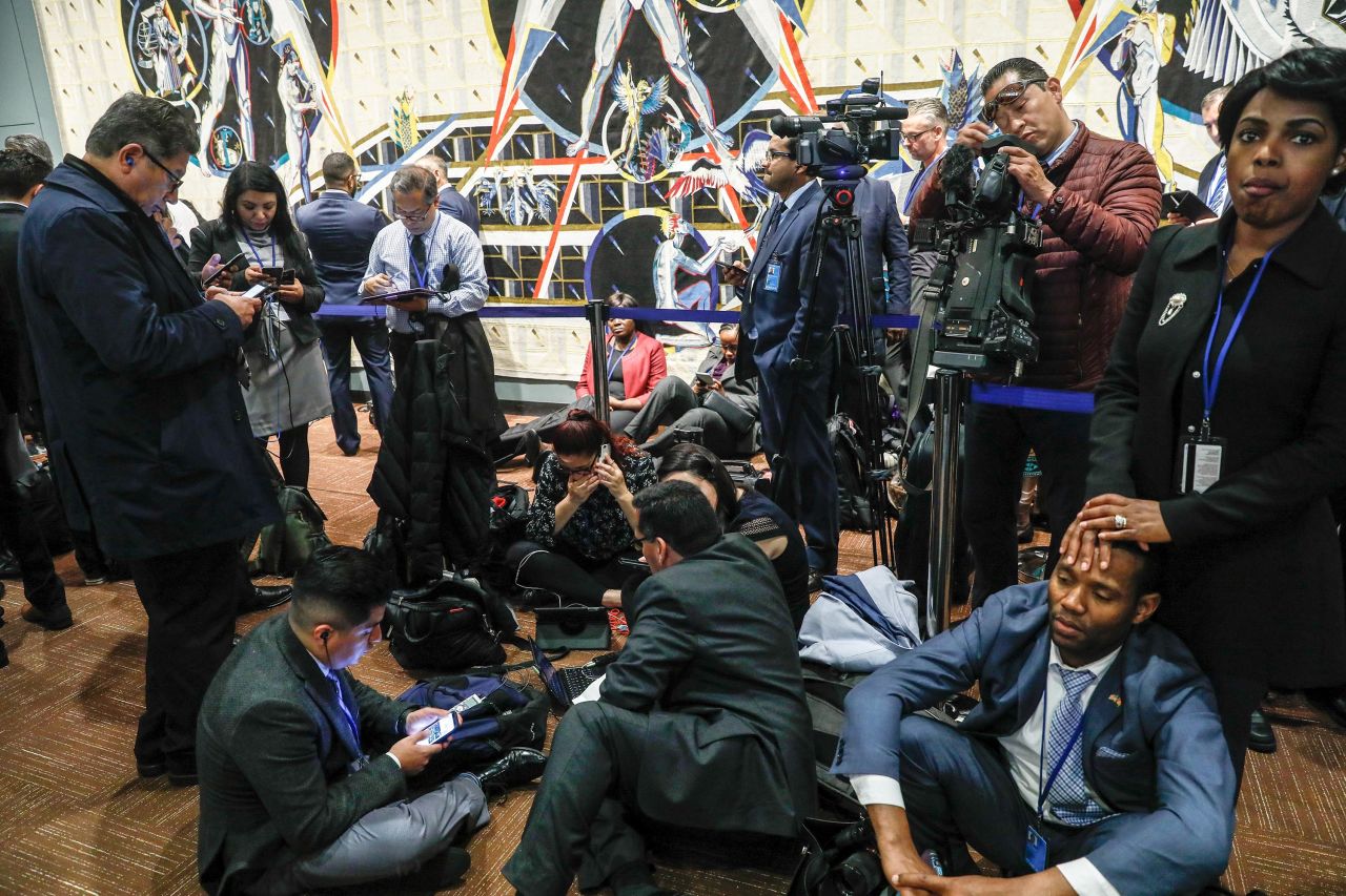 Journalists work at UN headquarters on Tuesday.