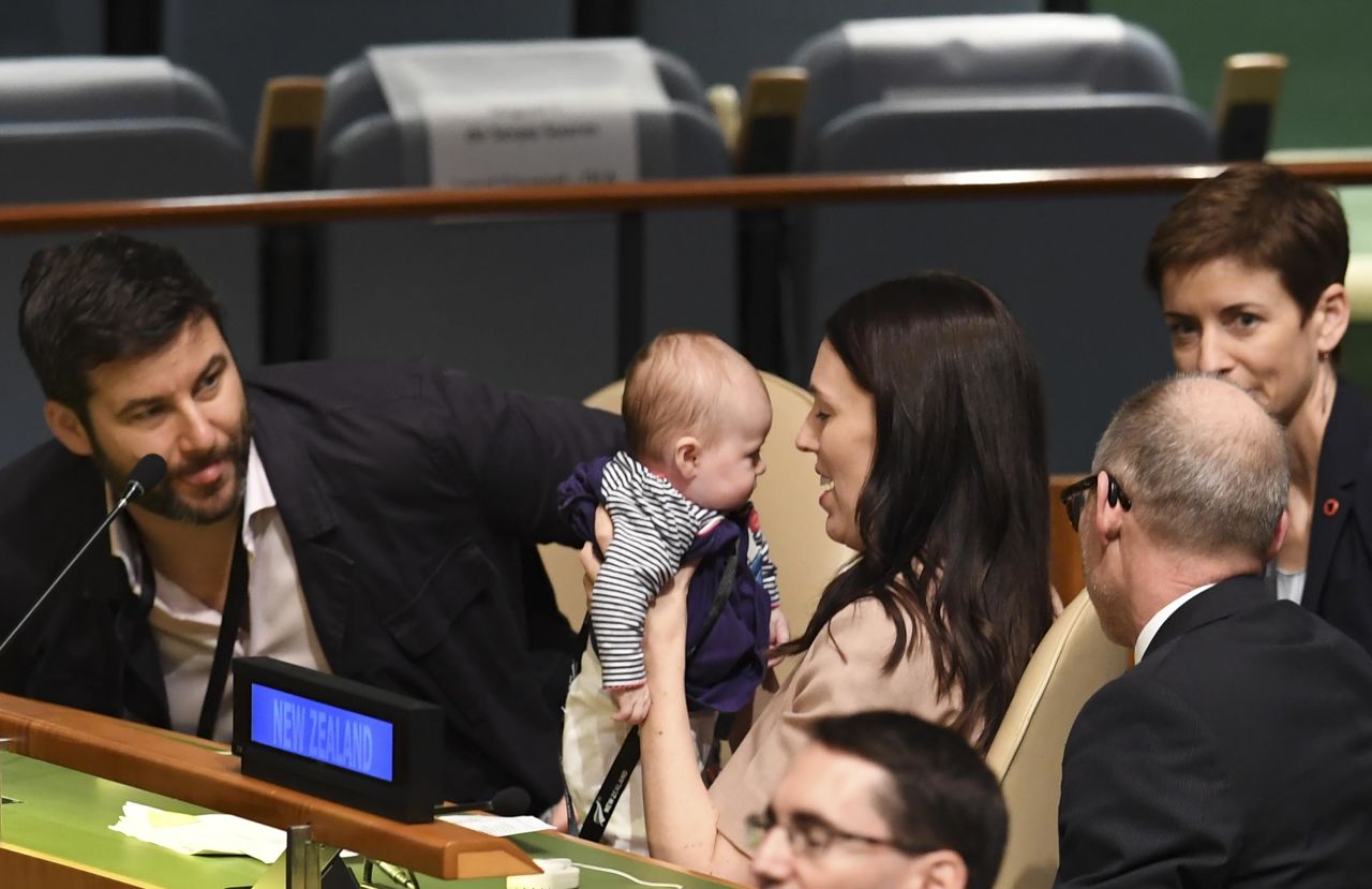 New Zealand Prime Minister Jacinda Ardern holds her 3-month-old daughter, Neve, <a href="https://www.cnn.com/2018/09/24/asia/new-zealand-ardern-baby-un-intl/index.html" target="_blank">in the assembly hall</a> on Monday, September 24. Ardern is the first world leader in nearly 30 years to have a child while in office.