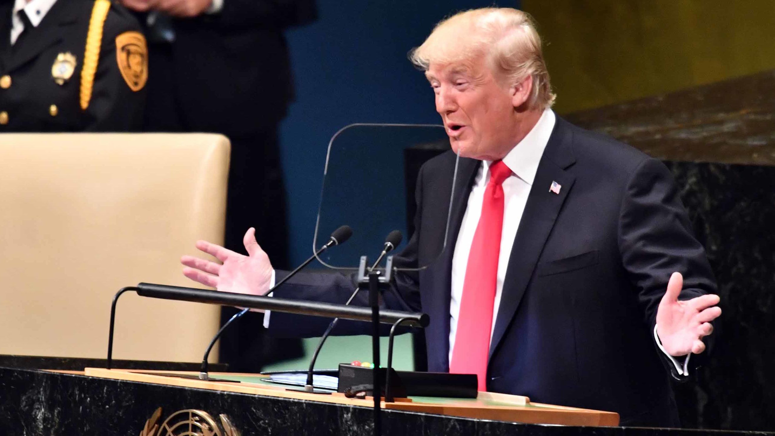 Trump opened his speech Tuesday by saying his administration "has accomplished more than almost any administration in the history of our country." <a href="https://www.cnn.com/politics/live-news/trump-un-2018/h_894de58b3d36fc936ab5b8798ba8d87f" target="_blank">When that drew some chuckles,</a> Trump said, "I didn't expect that reaction, but that's OK." Then there was louder laughter and some applause.