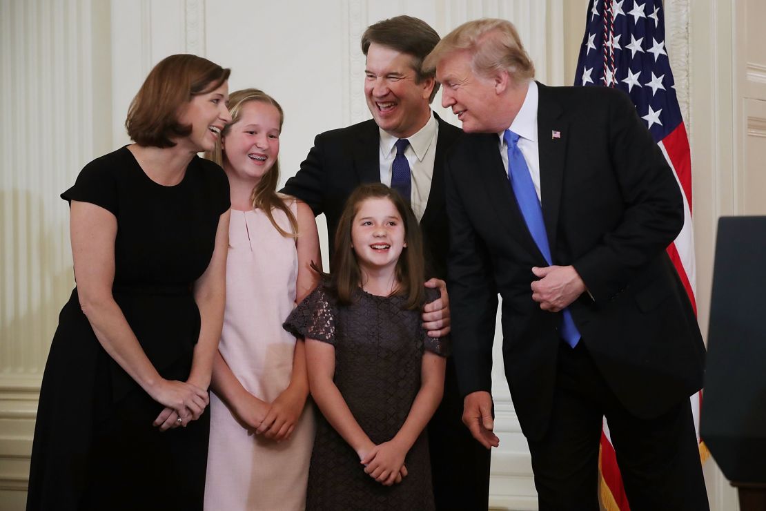 President Trump with Judge Kavanaugh, wife Ashley Estes Kavanaugh and their daughters, Margaret and Liza, after Trump's announcement of the judge as nominee to the United States Supreme Court.