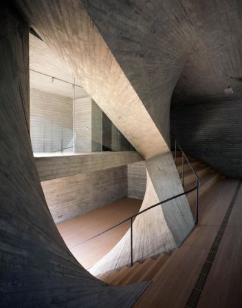 The interior of Fab-Union Space, in Shanghai's West Bund art district. Upon closer inspection, slight imperfections can be found on the concrete walls, revealing marks from the construction process. "You can see the materiality, it's very rough but from certain distances the geometry is precise," explains Yuan. 