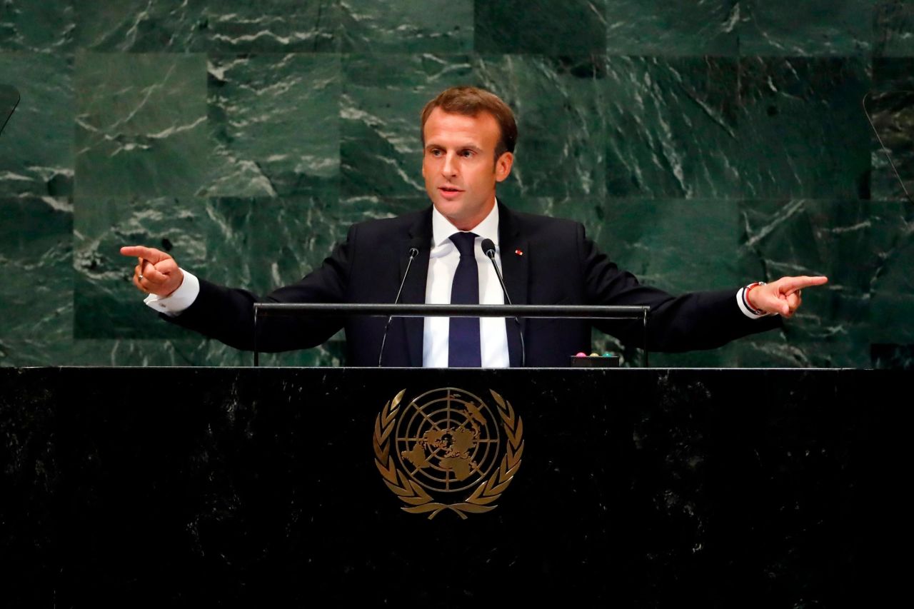 Macron speaks to the General Assembly on Tuesday. <a href="https://www.cnn.com/2018/09/25/politics/macron-unga-speech-trump/index.html" target="_blank">He delivered a fiery rebuke of US policies under Trump,</a> signaling that he is ready to take up the mantle of global leadership usually assumed by a US leader.