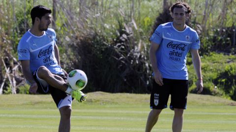 Uruguay's Luis Suarez (L) and Diego Forlan (R) formed a deadly partnership between 2007 and 2014.