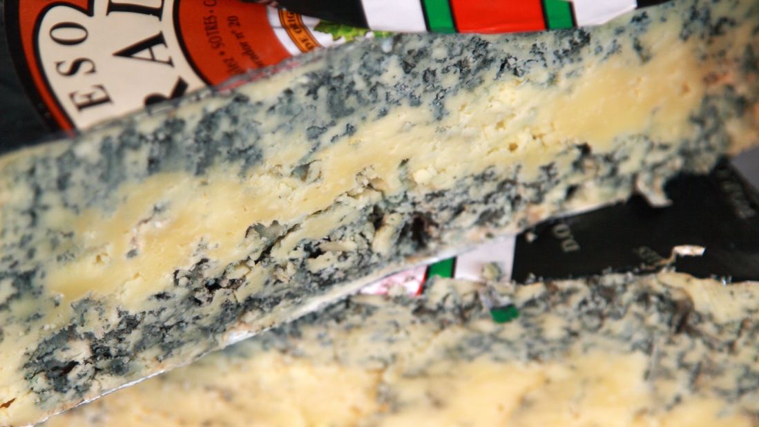 <strong>Cabrales: </strong>A sharp and tangy cheese,  Cabrales is found on restaurant menus throughout Asturias. Like nearly all Asturian cuisine, it pairs well with cold, crisp cider.