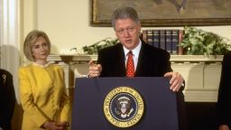 Bill Clinton emphatically denying having an affair with former White House intern Monica Lewinsky in 1998. He later apologized.