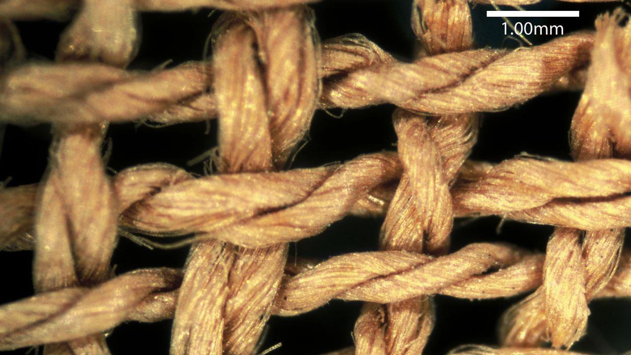 Close-up of basket fibers found with the Turin mummy, indicating a "prehistoric" spin direction. 