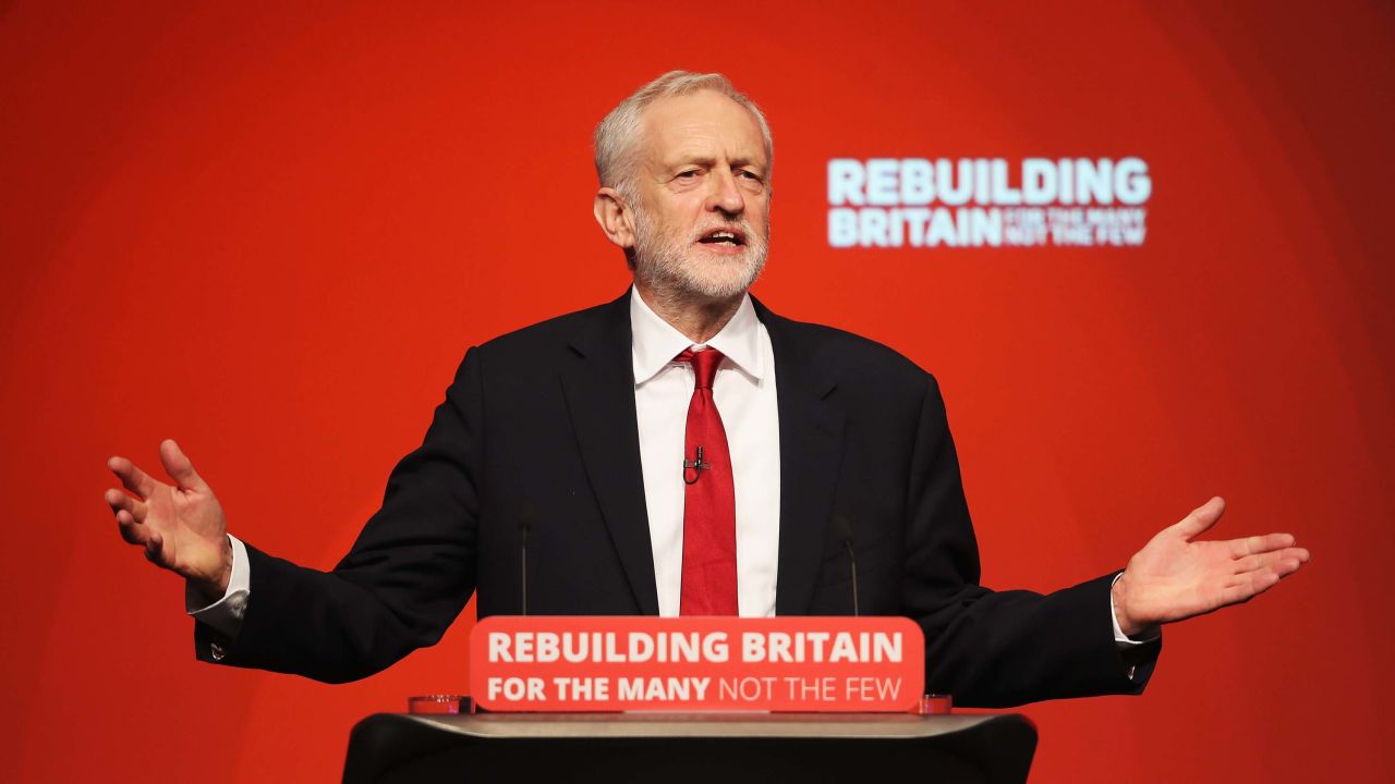 LIVERPOOL, ENGLAND - SEPTEMBER 26:  Labour Party leader, Jeremy Corbyn addresses delegates on day four of the Labour Party conference at the Arena and Convention Centre on September 26, 2018 in Liverpool, England. In his closing speech to the conference the Labour leader will promise to "kickstart a green jobs revolution" and expand the provision of free childcare should Labour win power.  (Photo by Christopher Furlong/Getty Images)