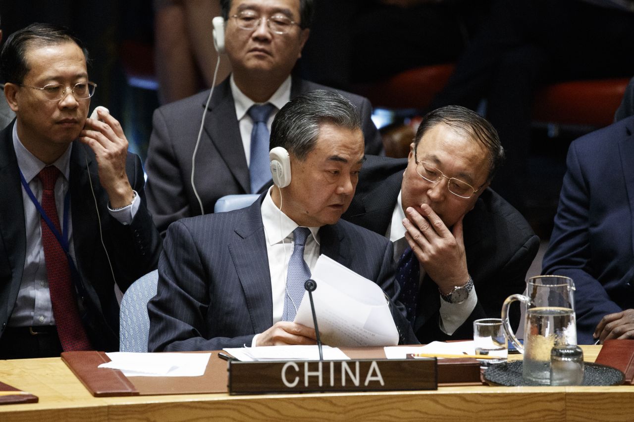 Chinese Foreign Minister Wang Yi speaks during the Security Council briefing on Wednesday.