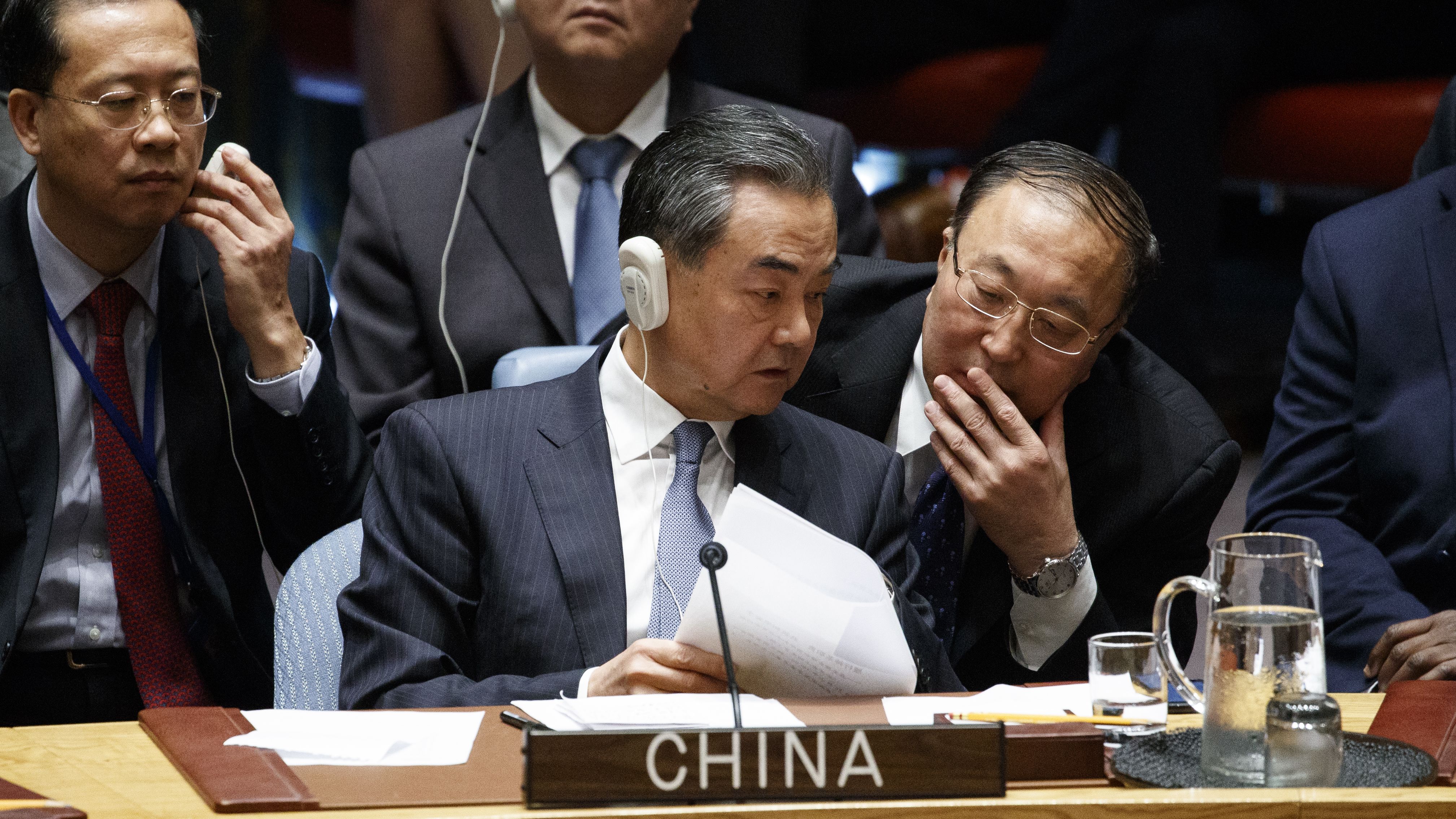 Chinese Foreign Minister Wang Yi speaks during the Security Council briefing on Wednesday.