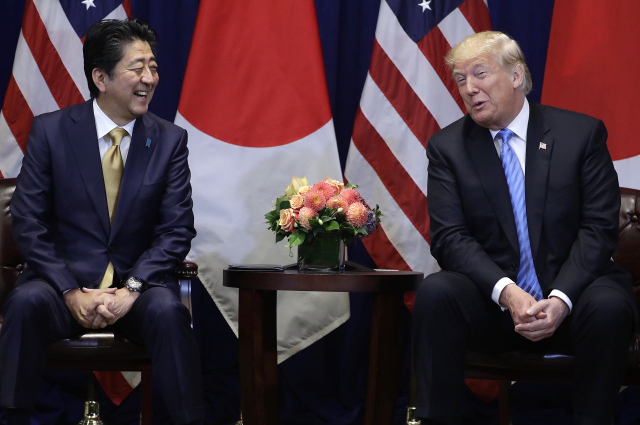 President Trump meets with Japanese Prime Minister Shinzo Abe on Wednesday. Throughout the week, Trump is holding bilateral meetings with several allies.
