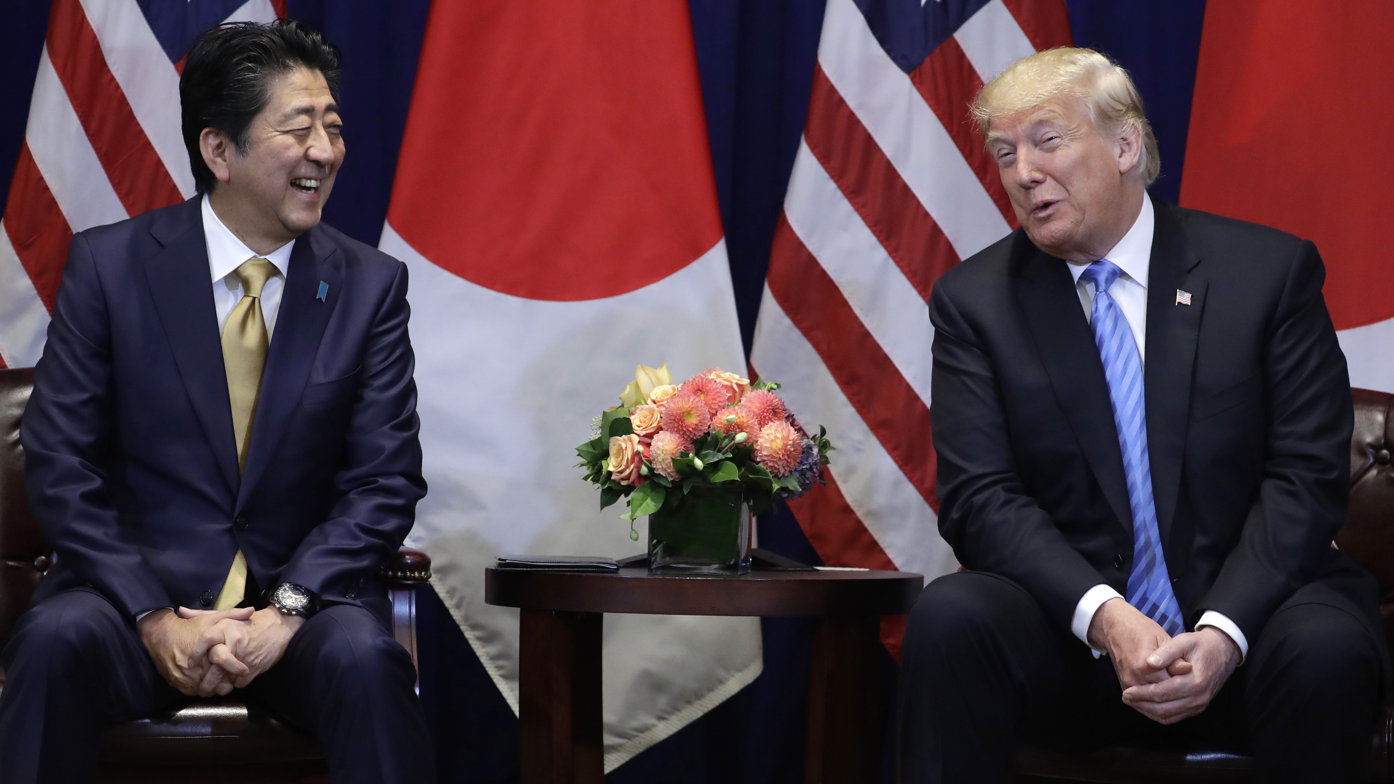 President Trump meets with Japanese Prime Minister Shinzo Abe on Wednesday. Throughout the week, Trump is holding bilateral meetings with several allies.