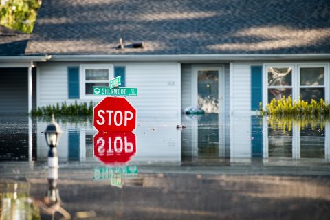A home in Conway, South Carolina, is inundated by floodwaters on Wednesday, September 26, one week after Hurricane Florence.