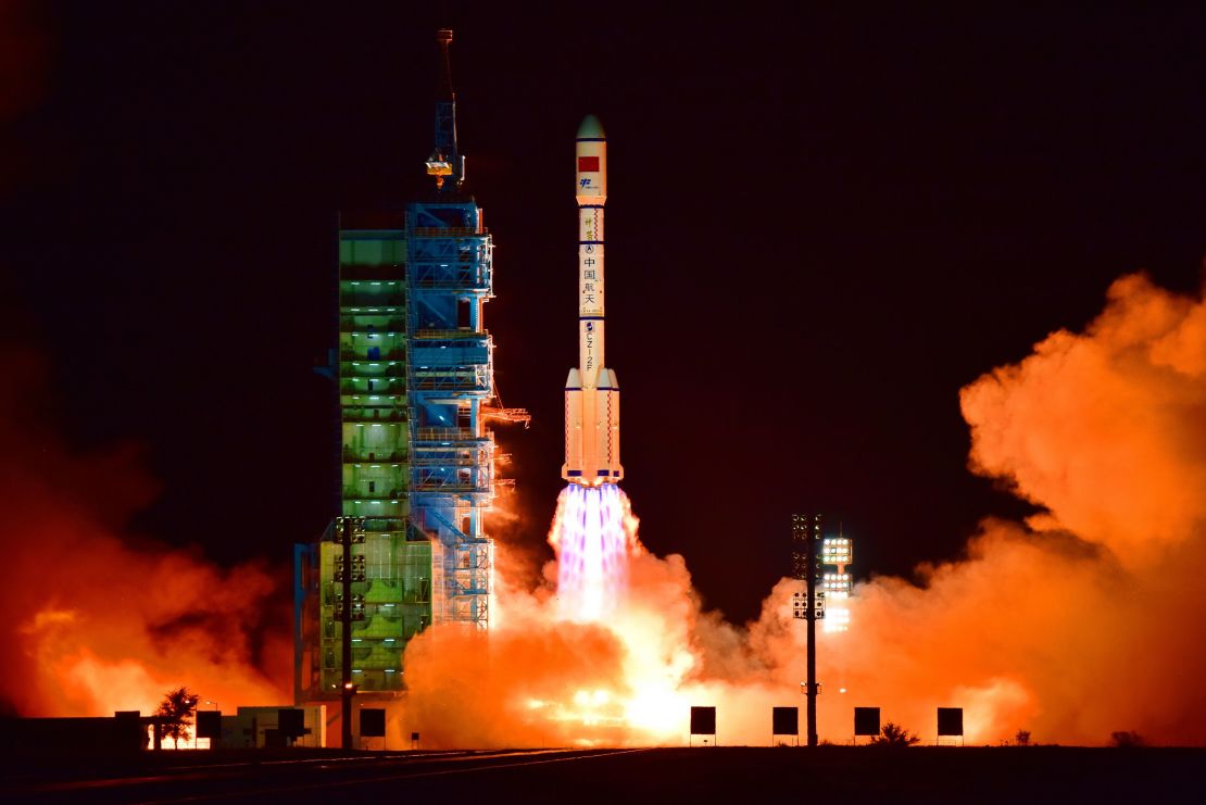 China's Tiangong 2 space lab is launched on a Long March-2F rocket from the Jiuquan Satellite Launch Center in the Gobi Desert, in China's Gansu province, on September 15, 2016.