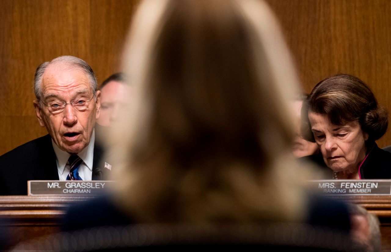 US Sen. Chuck Grassley, chairman of the Senate Judiciary Committee, speaks to Christine Blasey Ford during Thursday's hearing. In his opening statement, <a href="https://www.cnn.com/politics/live-news/kavanaugh-ford-sexual-assault-hearing/h_fc9ace40d6e5c569bd49a05728fdc71e" target="_blank">he apologized to Ford and Kavanaugh</a> for threats they've received in the lead-up to the hearing, saying they were "a poor reflection on the state of civility in our democracy."